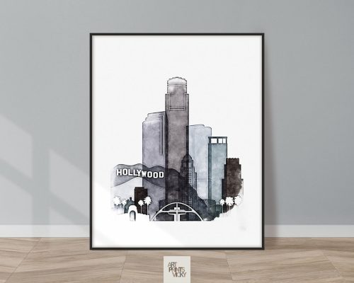 Los Angeles drawing print in cool tones