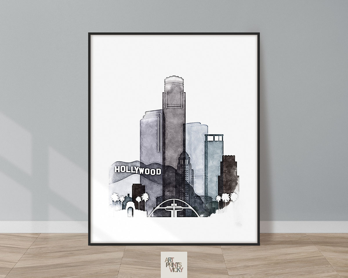 los angeles skyline black and white drawing