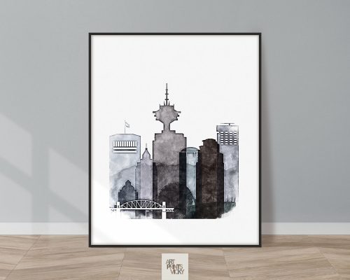 Vancouver skyline drawing cool tones