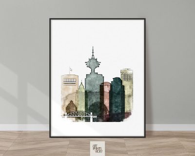 Vancouver skyline drawing colorful tones