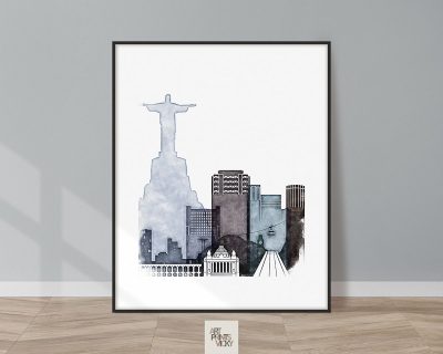Rio De Janeiro skyline drawing cool tones