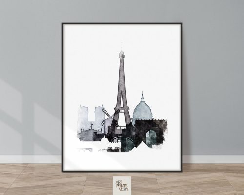 Paris drawing poster cool tones