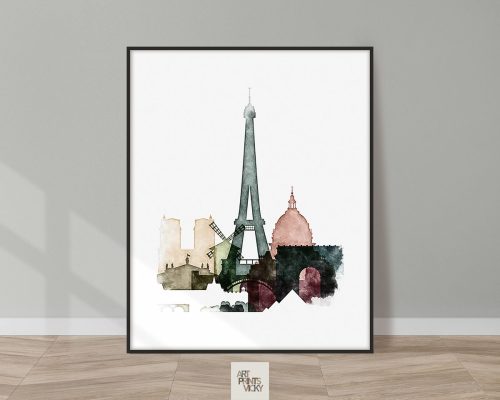 Paris drawing poster colorful tones