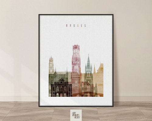 Bruges skyline print in watercolor 1