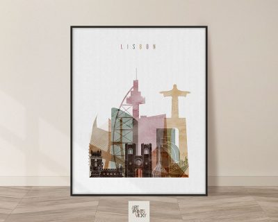 Lisbon skyline poster watercolor 1
