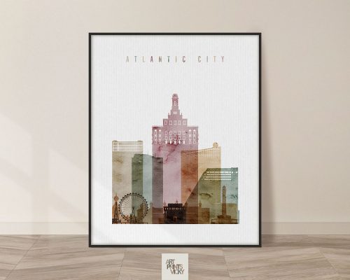 Atlantic City skyline print in watercolor 1