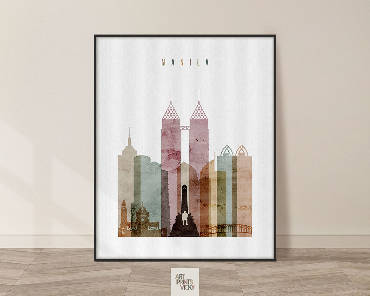 Manila skyline print in watercolor 1