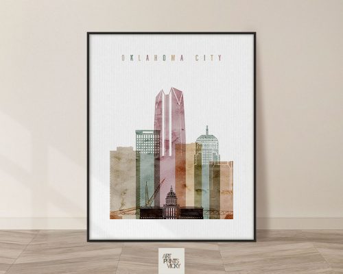 Oklahoma City skyline poster watercolor 1