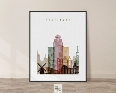 Amsterdam skyline art print watercolor 1