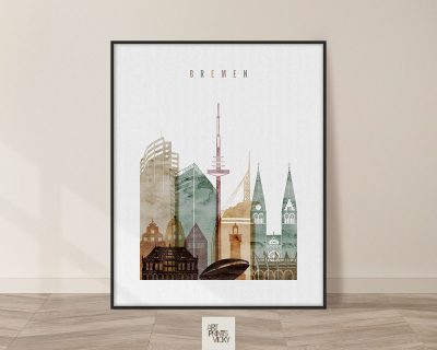 Bremen skyline wall art in watercolor 1