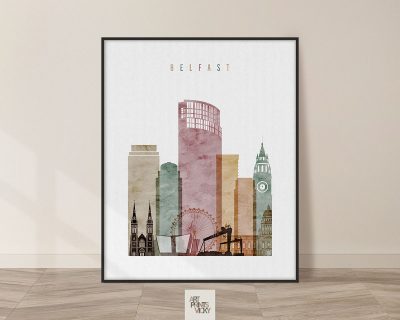 Belfast city print in watercolor 1