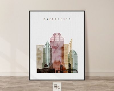 Sacramento skyline art watercolor 1