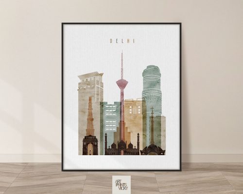 Delhi skyline poster watercolor 1