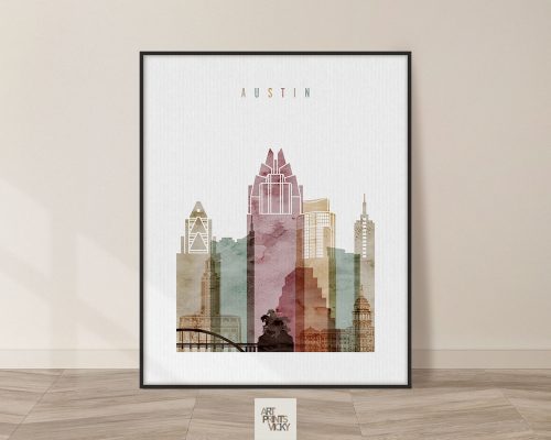 Austin skyline art print watercolor 1
