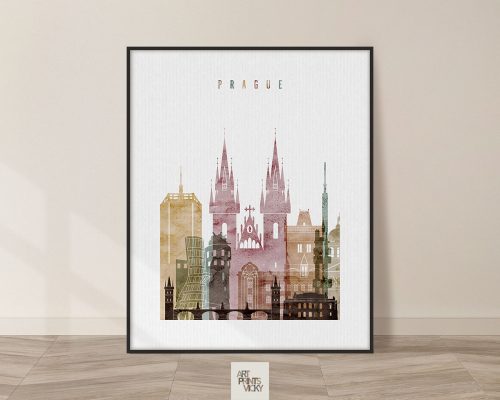 Prague skyline poster watercolor 1