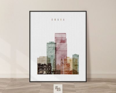 Omaha skyline art print watercolor 1