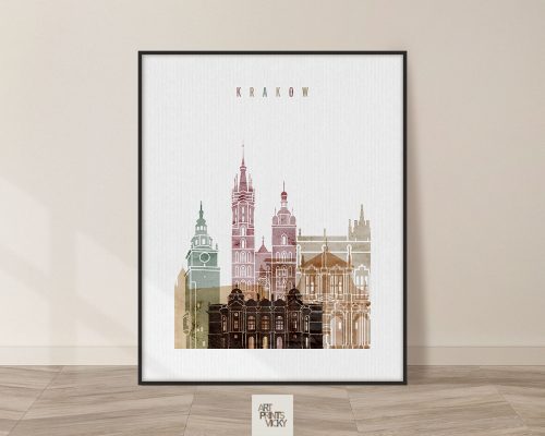 Krakow skyline poster watercolor 1