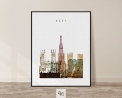 York England skyline print watercolor 1