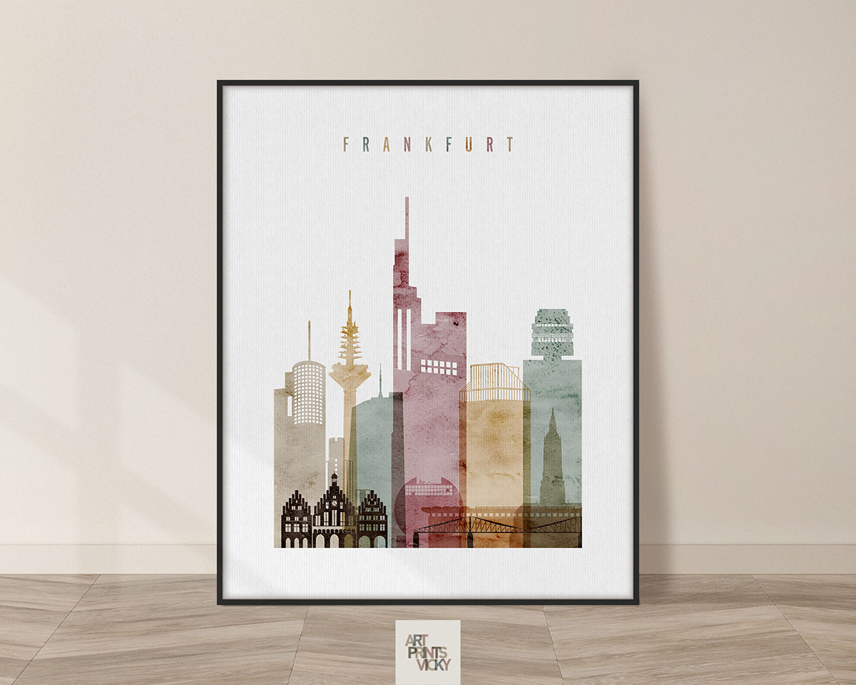 Frankfurt skyline poster watercolor 1