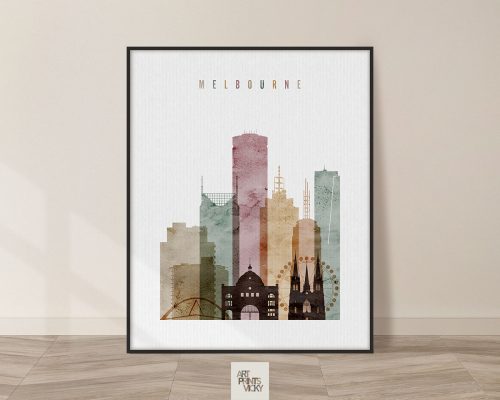 Melbourne skyline print watercolor 1