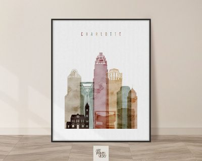Charlotte skyline print watercolor 1