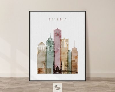 Detroit skyline print watercolor 1