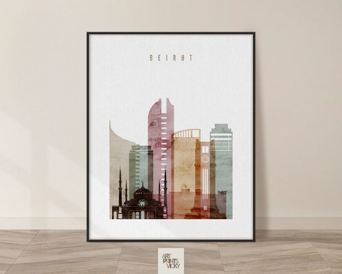 Beirut skyline art print watercolor 1