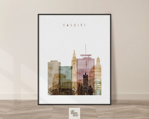 Cardiff city print in watercolor 1