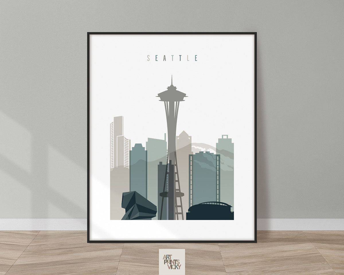 Seattle art print skyline earth tones 4