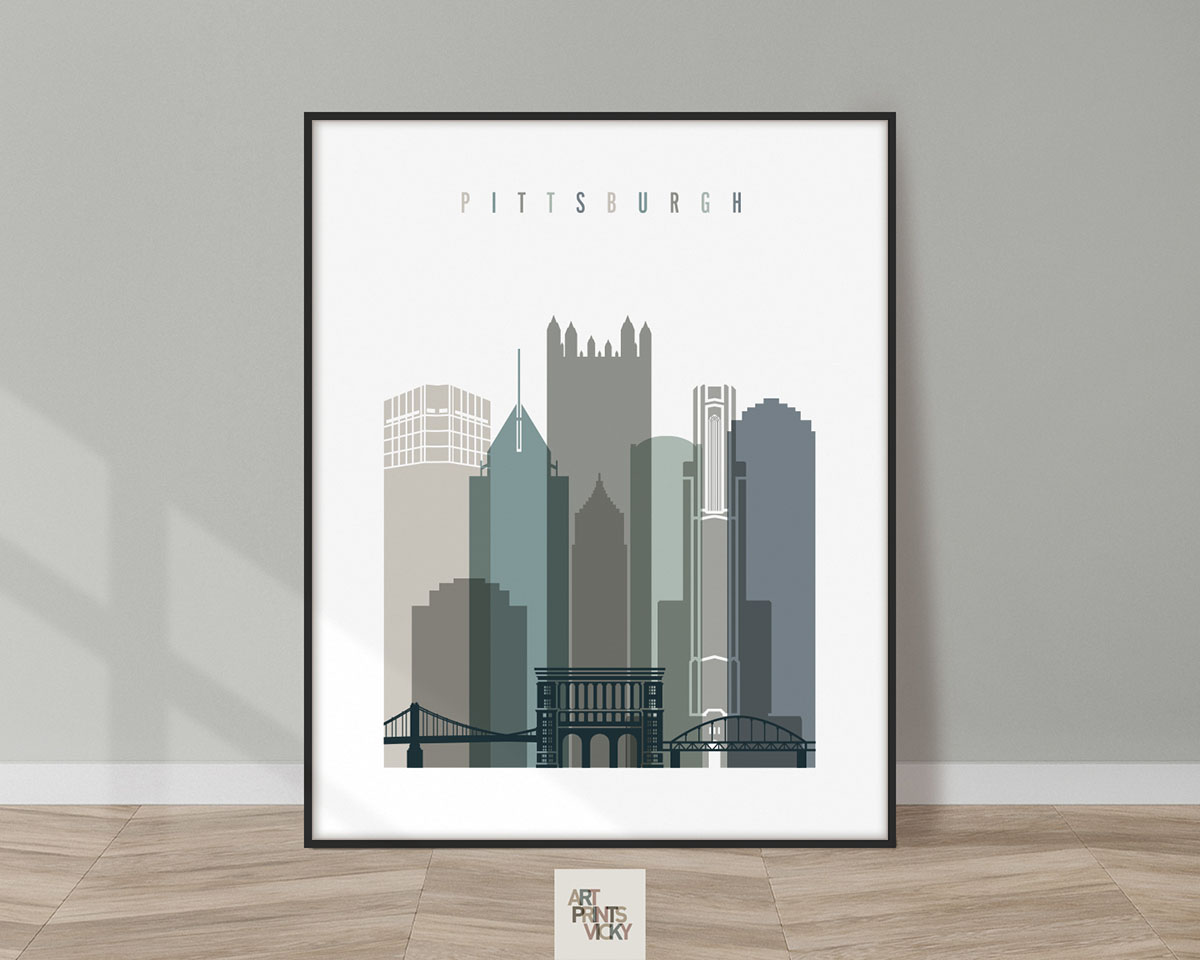 Pittsburgh art print skyline earth tones 4