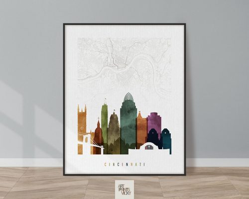 Cincinnati map print watercolor 3