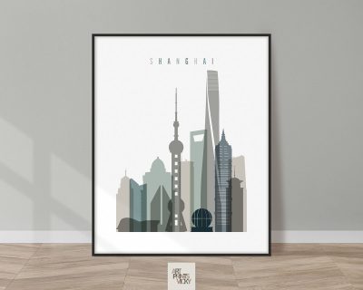 Shanghai art print skyline earth tones 4