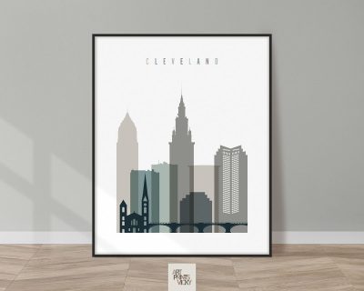 Cleveland art print skyline earth tones 4