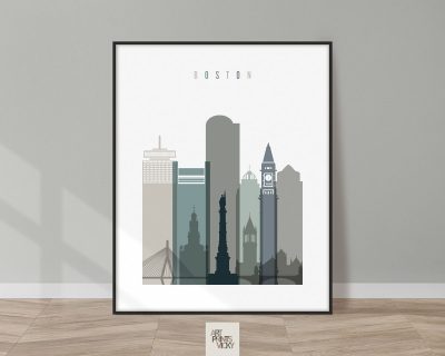 Boston art print skyline earth tones 4