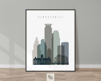 Minneapolis art print skyline earth tones 4