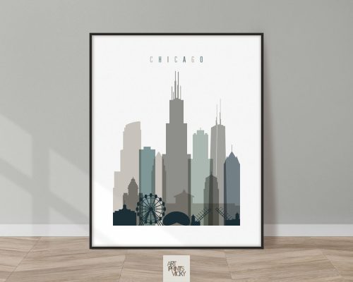 Chicago art print skyline earth tones 4