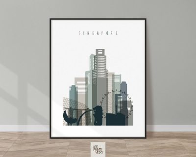 Singapore art print skyline earth tones 4