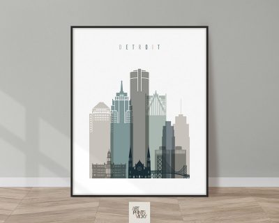 Detroit art print skyline earth tones 4