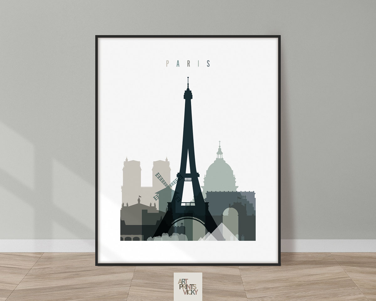 Paris skyline poster earth tones 4