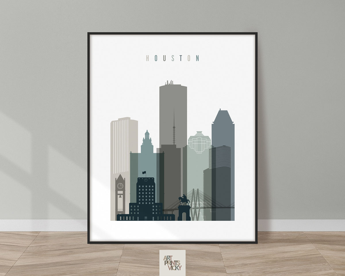 Houston art print skyline earth tones 4