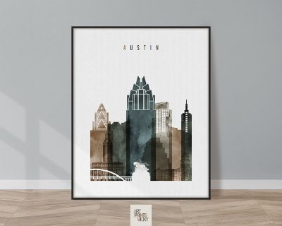 Austin skyline print watercolor 2