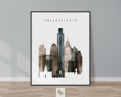 Philadelphia skyline art watercolor 2