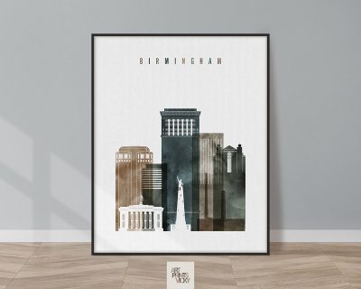 Birmingham AL skyline print watercolor 2