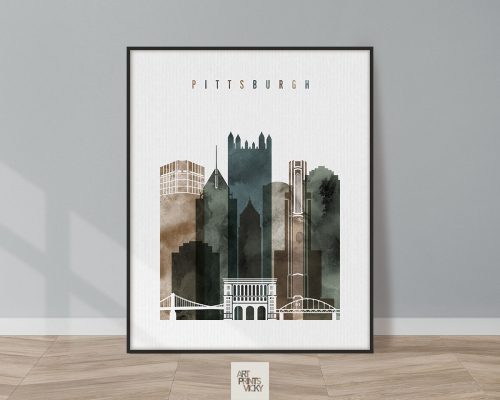 Pittsburgh skyline art watercolor 2