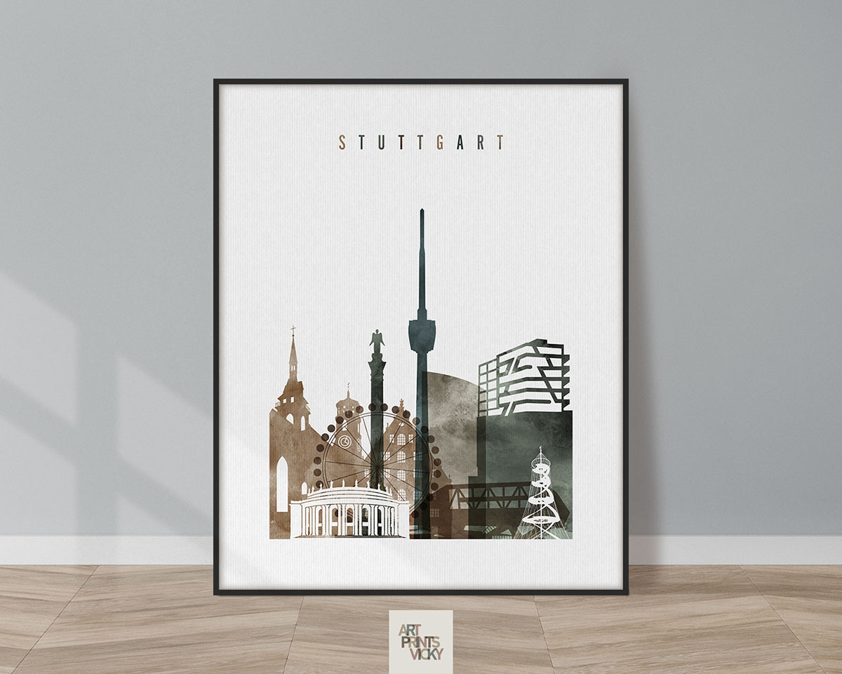 Stuttgart skyline poster watercolor 2