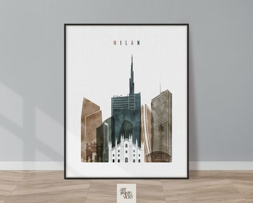 Milan skyline poster watercolor 2