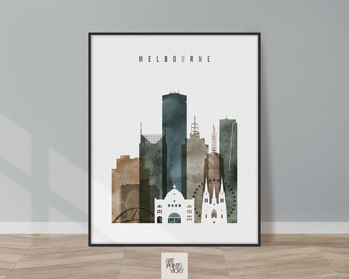 Melbourne skyline poster watercolor 2