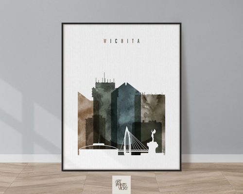 Wichita skyline print watercolor 2
