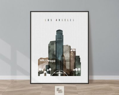 Los Angeles skyline poster watercolor 2