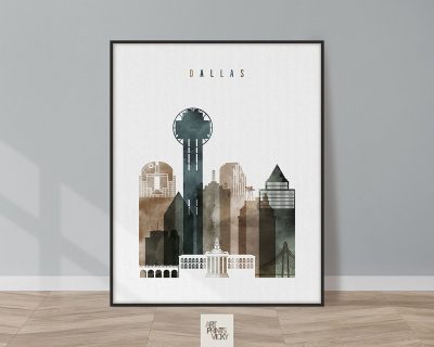 Dallas skyline print watercolor 2